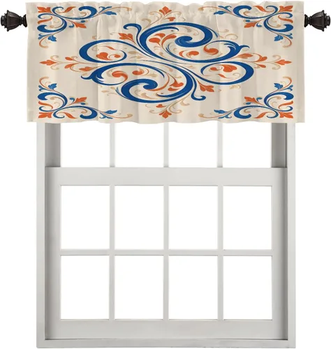 Vista 64 de Cortinas de cocina de hojas de arce otoñales para ventanas, hojas verdes y rojas sobre cenefas opacas negras, tratamientos de ventana de poliéster
