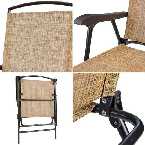 Vista 5 de Devoko Juego de 2 sillas plegables para patio, camping, jardín, piscina, playa, con sillas que ahorran espacio (beige)