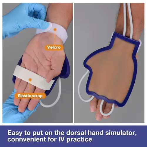 Vista 3 de IV Kit de práctica, entrenador de inyección de mano dorsal portátil Piel de silicona, Flashback simulado e inserción de catéter, Acceso venoso
