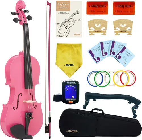 Vista 11 de CRAFTEEM 1/2 Conjunto de violín negro premium hecho a mano para principiantes, adultos y niños con cinta adhesiva para dedos de 5 colores - Violín