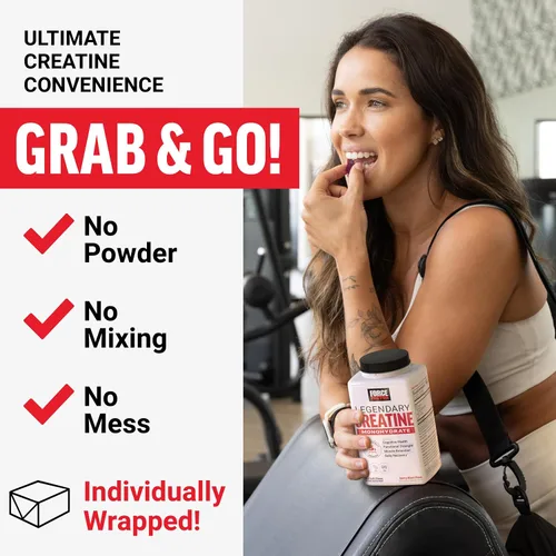 Vista 4 de Force Factor Legendary - Masticables de creatina, monohidrato de creatina de 0.18 oz Build Muscle, Improve Strength & Recovery, Support Memory &