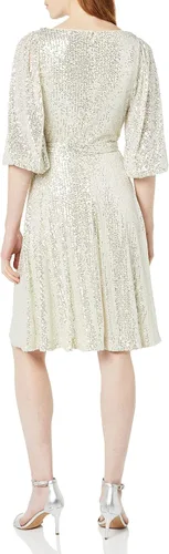 Vista 2 de DKNY Vestido cruzado de imitación de lentejuelas de manga larga para mujer