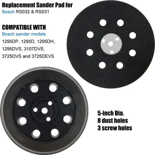 Vista 2 de Almohadilla de repuesto de gancho y bucle de 5 pulgadas para Bosch RS032 y RS031 - Funciona con los modelos Bosch Sander 1295DP, 1295D, 1295DH