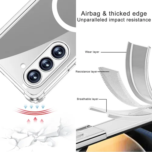 Vista 6 de Funda magnética transparente para Samsung Galaxy Z Fold 5 con protección de bisagra [protector de pantalla integrado] [compatible con MagSafe] 2