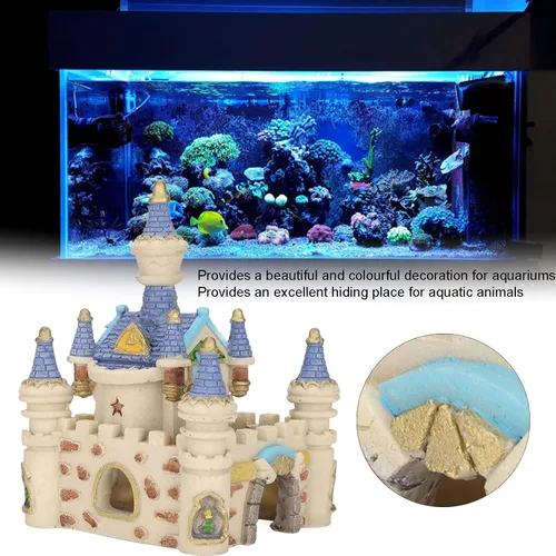 Vista 4 de Zerodis Decoración de castillo de resina para acuario, decoración de castillo de peces, decoración de castillo de resina, cueva, decoración de peces