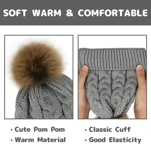 Vista 3 de Olreco Gorro de invierno para bebé, gorro de invierno para niños, gorro de invierno para niñas y niños, gorro de punto con pompones