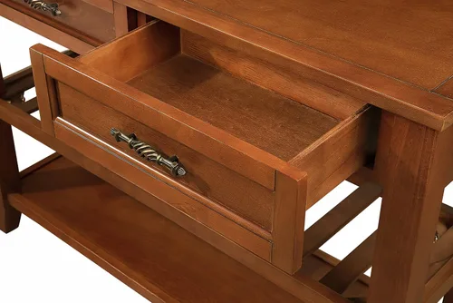 Vista 5 de Mesa consola de madera maciza de 42 pulgadas para entrada, mesa de sofá con cajones Farmhous Sofa Table with Storage Cabinets & Drawers,Solid Wood