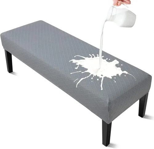 Vista 34 de YISUN Fundas de banco de jacquard para comedor, funda elástica lavable y extraíble para banco, protector de asiento rectangular para bancos de Beige