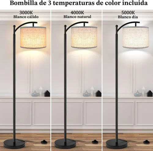 Vista 2 de Rottogoon - Lámpara de pie para sala de estar, lámpara de pie LED con 2 pantallas para dormitorio, incluye bombilla LED de 9 W - Negro Sombra