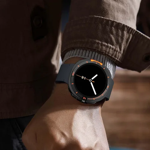 Vista 7 de Funda de metal compatible con Samsung Galaxy Watch 8 de 1.732 pulgadas, 2 en 1, con marco trasero para Galaxy Watch 8 de 1.732 in (negro/naranja)