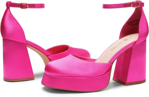Vista 4 de DREAM PAIRS Zapatos de tacón alto con plataforma gruesa para mujer, puntera cerrada, correa en el tobillo, para boda, fiesta, zapatos de tacón