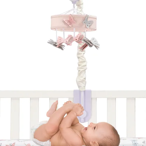 Vista 2 de Lambs & Ivy Baby Blooms Pink Butterfly Musical Baby Cuna Móvil Chupete Juguete
