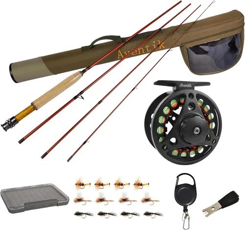 Vista 8 de Kit de Combo de Pesca con Mosca Extreme Aventik 0/1/2/3/4/5/6 Peso, Kit de Cañas de Pescar y Carrete de Mosca para Principiantes con Una Funda