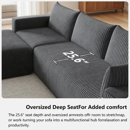 Vista 15 de Sofá modular modular de 108 pulgadas para sala de estar, sofá sin hueso en forma de L con diván de asiento profundo, no requiere montaje, sofá cama