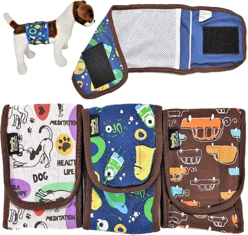 Vista 3 de Juego de 3 pañales para cachorros machos, bandas envolventes para el vientre, reutilizables, lavables para razas de perros pequeños Negro