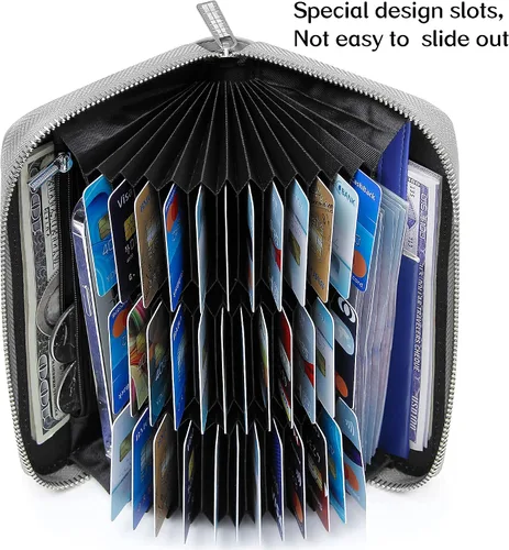 Vista 7 de OIDERY Cartera para tarjetas de crédito de gran capacidad para mujer, bloqueo RFID con correa extraíble