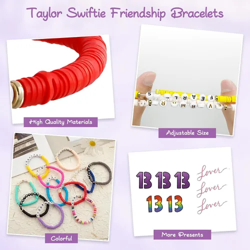 Vista 2 de SEICHYGO 11 pulseras inspiradas en Taylor para Swiftie Outfit Jewelry 1989 Fearless Folklore Speak Now Red Evermore con 5 piezas 13 TS y 3 tatuajes