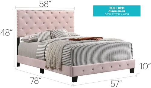 Vista 3 de Glory Furniture Cama matrimonial tapizada de terciopelo Suffolk en rosa