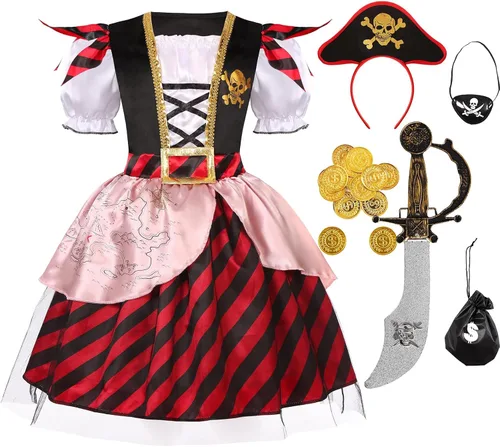 Vista 2 de Girls Pirate Costume Buccaneer Princess Costume for Halloween Party Dress Up