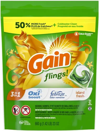 Vista 14 de Gain Flings! Jabón líquido para ropa sucia, compatible con HE, paquete de 3 bolsas, 111 unidades, aroma de larga duración, aroma a brisa feliz