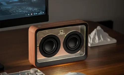 Vista 6 de IPPINKA Mage - Altavoz Bluetooth transparente, color nogal, recargable, hasta 8 horas de tiempo de reproducción