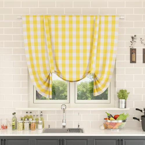 Vista 29 de Cenefas de cortina para ventana de 16 pulgadas de largo, 2 paneles de cuadros búfalo, cortinas pequeñas con bolsillo para barra, estilo clásico