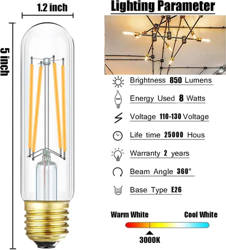 Vista 3 de Leools - Bombilla Edison E26 atenuable de 8 W, igual a 60 W, CA 120 V, blanco suave, 3000 K, bombillas Edison, 75 W, 800 lúmenes, bombilla LED