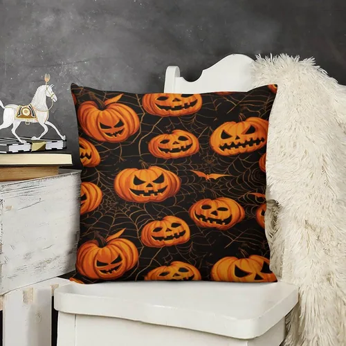 Vista 11 de Funda de almohada de calabaza, fantasma, espeluznante, telaraña, calavera, murciélagos, fundas de almohada decorativas, fundas de almohada rústicas