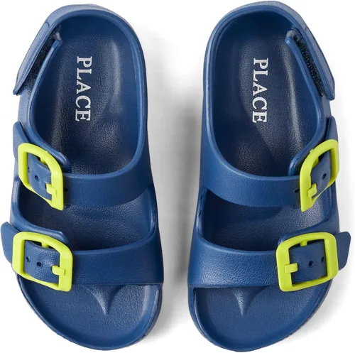 Vista 7 de The Children's Place Sandalias deslizantes de doble hebilla para bebés y niños pequeños con correa trasera Negro