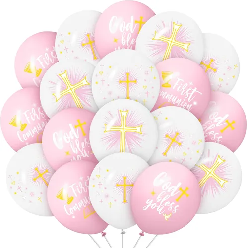 Vista 9 de Skylety Globos de látex con 48 palomas cruzadas, globos de bautismo de 12 pulgadas para primera comunión y bautizo (azul)