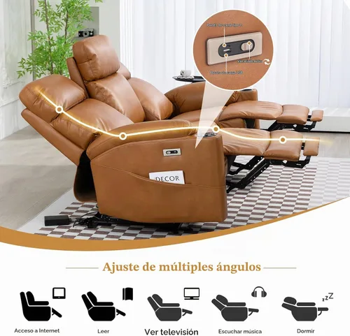 Vista 3 de Sofá reclinable eléctrico – Sofá reclinable de 3 plazas, sofá de piel sintética, asiento de cine en casa con respaldo medio abatible, sofá