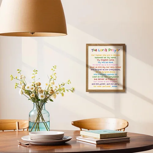 Vista 4 de Arte de pared con texto en inglés "Lords Prayer Framed", decoración religiosa de las Escrituras para la iglesia, aula de escuela dominical