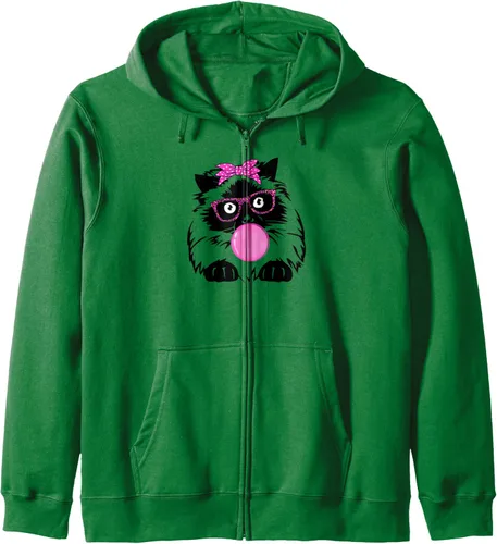 Vista 7 de Sudadera con capucha con cremallera y diseño de gato del Himalaya, Negro