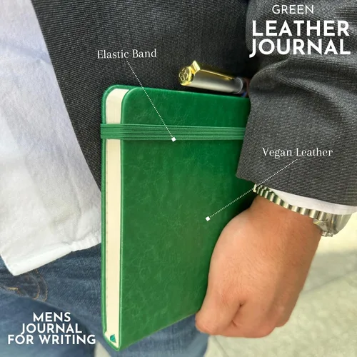 Vista 4 de SETTINI Cuaderno de diario para escribir, cuaderno de tapa dura de cuero vegano – Bucle para bolígrafo, bolsillos traseros y diseño plano, 120 GSM