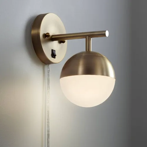 Vista 10 de 360 Lighting Luna - Juego de 2 lámparas de pared modernas de mediados de siglo con enchufes inteligentes de latón enchufable de 5 1/2 pulgadas