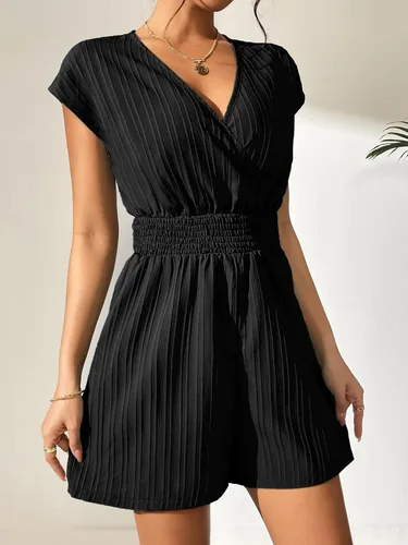 Vista 3 de SOLY HUX Enterizo corto de verano con cuello en V y manga casquillo para mujer