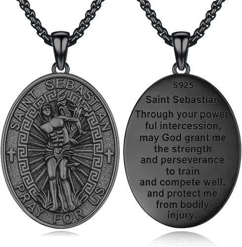Vista 21 de Collar de amuleto de medalla de San Patrono de plata/oro de 14 39A-St Peregrino-Plata