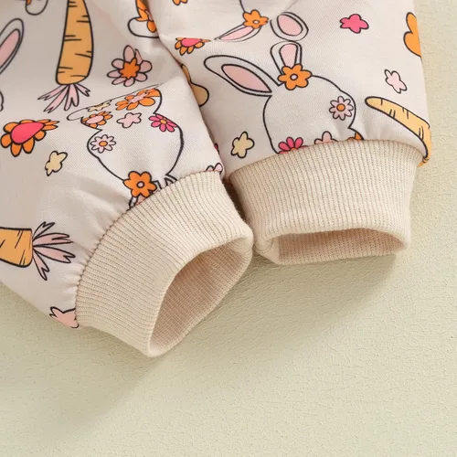 Vista 7 de Conjunto de 2 piezas de sudadera con estampado de conejito de manga larga para bebés, niños y niñas, 2 piezas, ropa de primavera para bebés