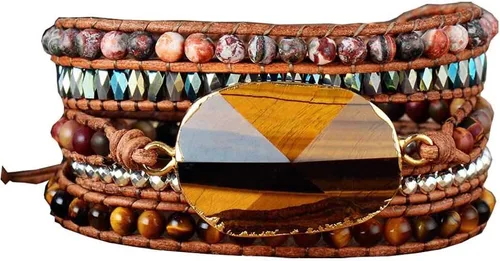 Vista 96 de ZOSOJONA - Pulseras bohemias hechas a mano de piedra natural, que dan vuelta, con cuentas de cristal de turquesa