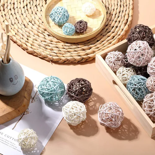 Vista 4 de Patelai 36 Piezas Bolas de Mimbre de Ratán Bolas Decorativas para Jarrón Centro de Mesa Tazones Relleno de Esferas para Decoración del Hogar, 4