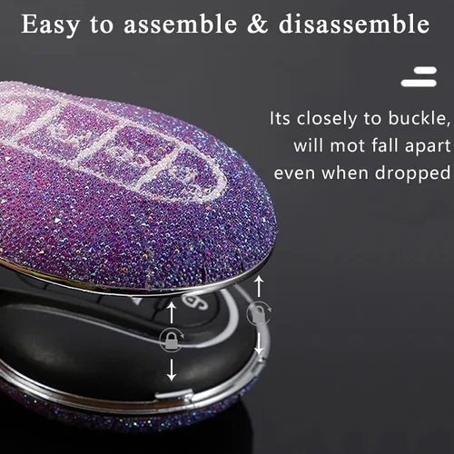 Vista 4 de SANRILY Funda para llave de automóvil BWM Mini Cooper sin llave para llave remota, funda de protección completa con llavero, Gradiente Rosa