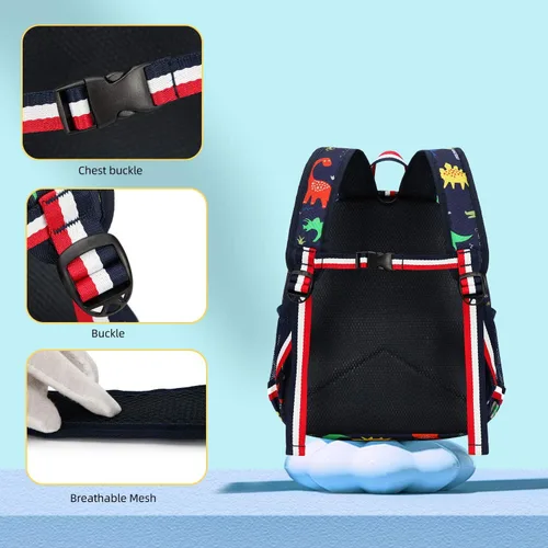 Vista 7 de willikiva Cartoon Bus 12 - Mochila de jardín de infantes para niños y niñas, mochila impermeable para niños preescolares con correa y arnés de Azul