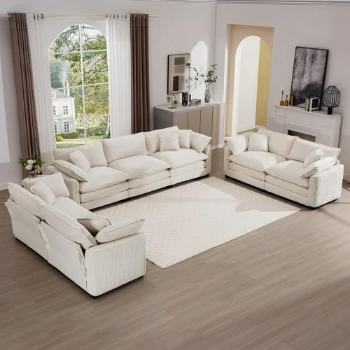 Vista 30 de Juego de sofá de 2 piezas de gran tamaño para sala de estar, sofá biplaza y sofá individual, asiento modular modular profundo de pana cómodos sofás