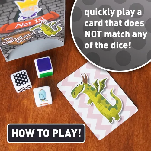Vista 5 de Not It! Castle Land - Juego de dados y cartas de ritmo rápido para niños y familias Juego de emparejamiento con temática de caballeros, dragones