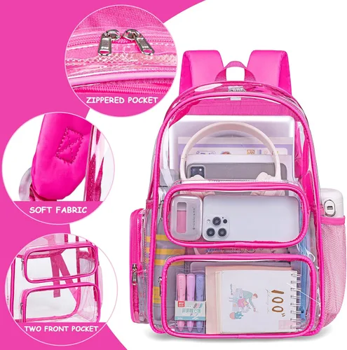 Vista 14 de CAMTOP Mochila transparente resistente y transparente para estudiantes, escuela, trabajo, festival, viajes, deportes, Beige, Mediana, Camtop Mochila