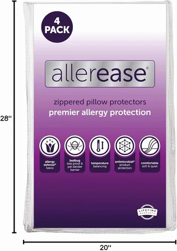 Vista 7 de Juego de 4 protectores de almohada AllerEase estándar/Queen – Equilibrio de temperatura, recomendado por alergólogos, protectores transpirables
