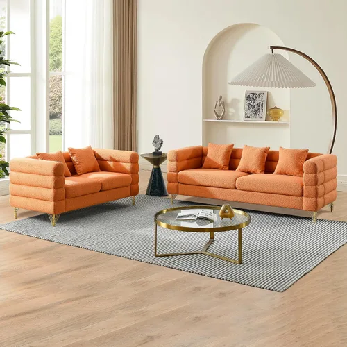 Vista 17 de mikibama Juego de sofá Teddy de lujo para sala de estar, muebles de decoración moderna, sofá seccional, sofá de 3 plazas y loveseat con 5 almohadas