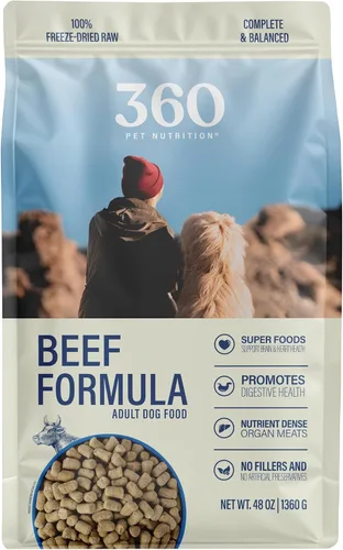 Vista 11 de 360 Pet Nutrition Alimento crudo liofilizado para perros – Receta de carne de res con hígado y órganos, alta proteína con omega-3, frutas, verduras