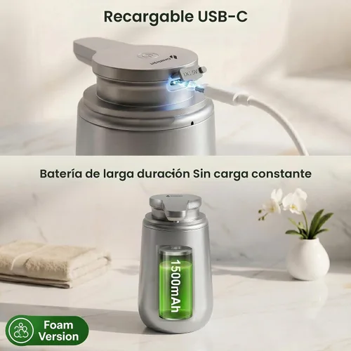 Vista 6 de GentleJet NovaJet - Dispensador automático de jabón espumoso con sensor sin contacto, USB-C recargable, acero inoxidable 304, IPX5 resistente al