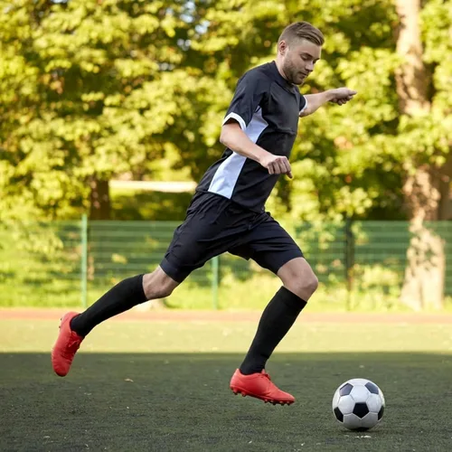 Vista 8 de Kasyat 2 pares de calcetines de fútbol para hombre, manga de compresión de pantorrilla, para fútbol, correr, adultos, jóvenes, mujeres